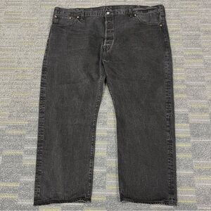 Levi's 501 Original Straight Leg Jeans Men's 50x28 Button Fly Black Denim Baggy